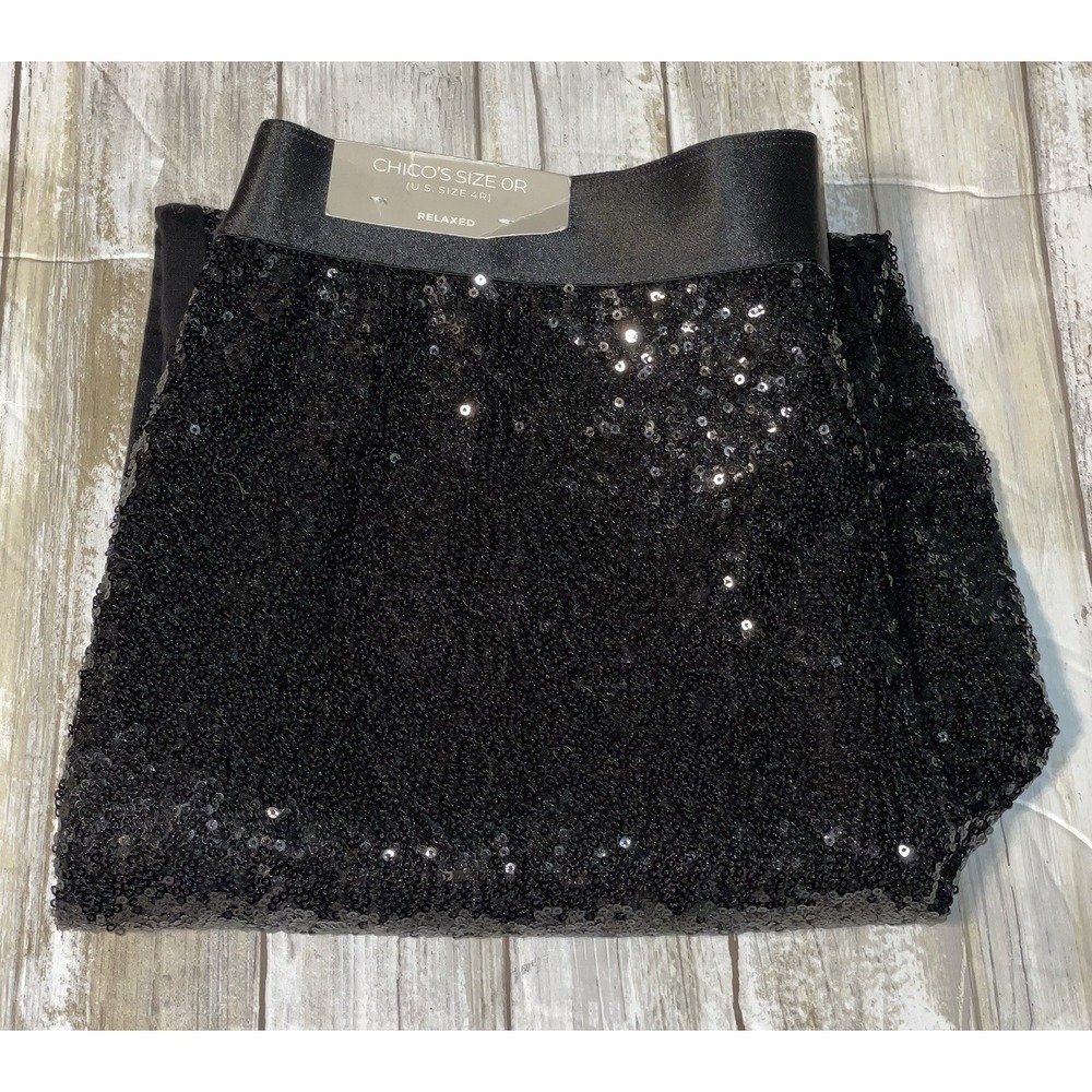 NWT CHICO'S‎ Relaxed Sequin Embellished Black Ankle Dress Pants Size 0(U.S.4)